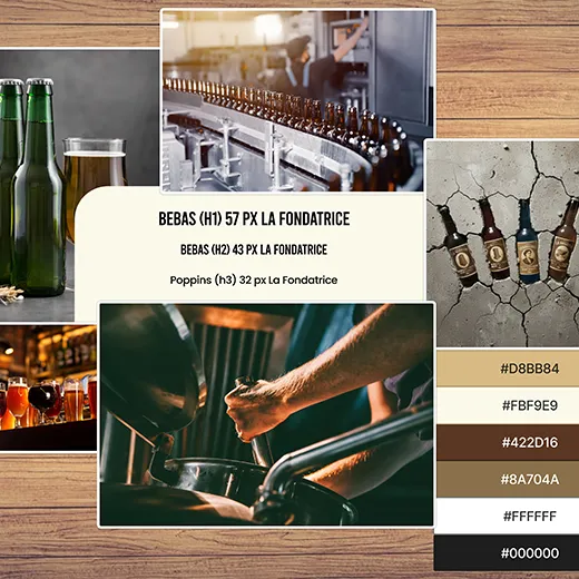 Moodboard créatif et charte graphique du projet La Brique à Bière — Conception UX/UI par Christopher Dapino.